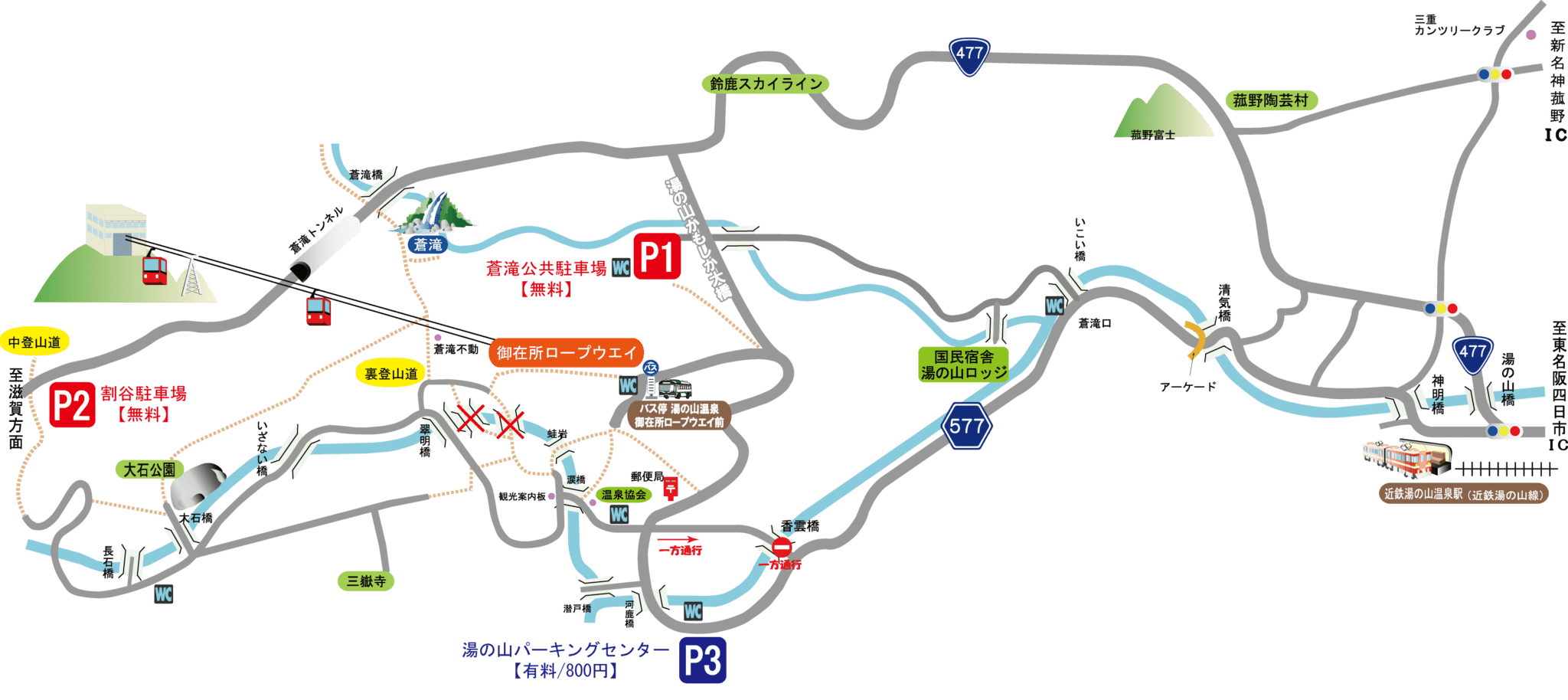 登山者用無料駐車場 周辺の有料駐車場のご案内 御在所ロープウエイ